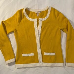Banana Republic Yellow Cardigan with White Trim Size S